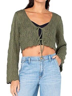 Roxy Beach Bound Crocheted Cardigan Sweater Top